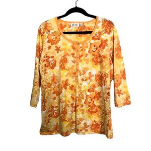 2 for $15 D & Co Soft Cotton Blend Yellow Orange Floral Flowy Top